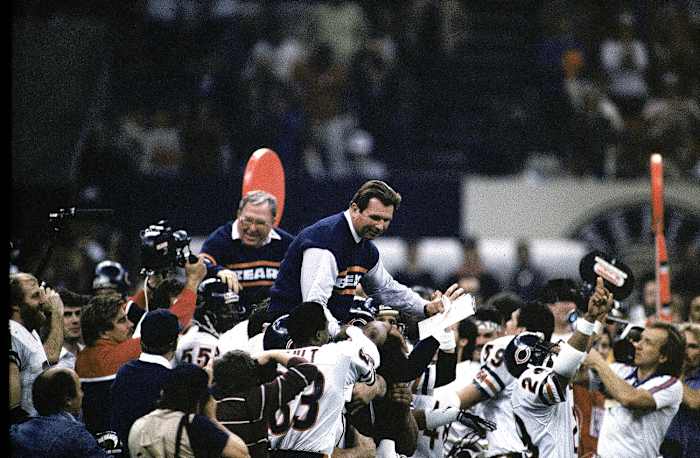 Mike Ditka and defensive coordinator Buddy Ryan were both carried off after the Bears’ dominant Super Bowl XX win.